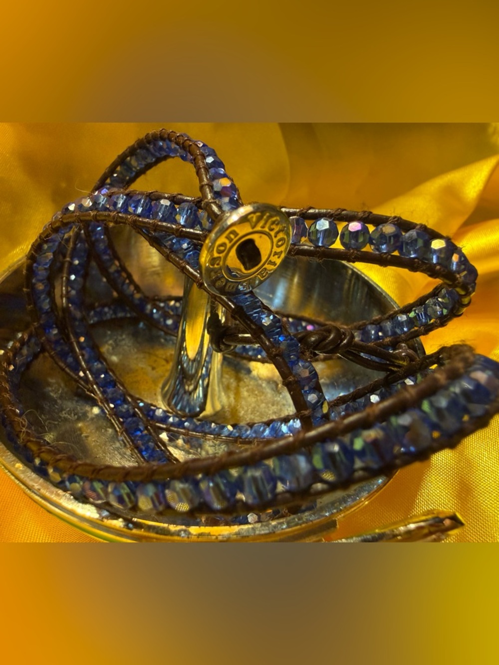 Victoria Emerson- 5 layer natural leather wrap bracelet-brown/blue